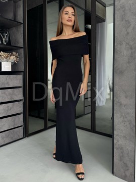 Чорна сукня максі з відкритими плечами #97001