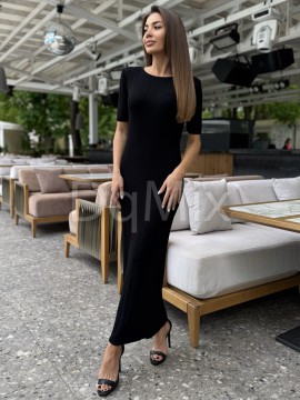 Чорна сукня довге міді , вертикальна вʼязка із коротким рукавом #14018