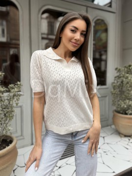 Молочна кофтинка геометричні візерунки із комірцем #14036