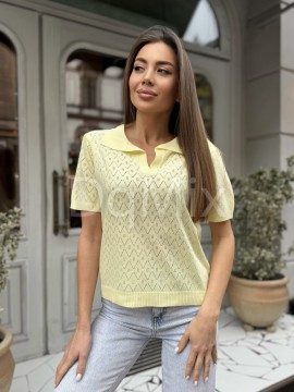 Жовта кофтинка геометричні візерунки із комірцем #14036