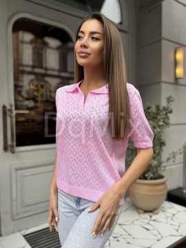 Рожева кофтинка геометричні візерунки із комірцем #14036
