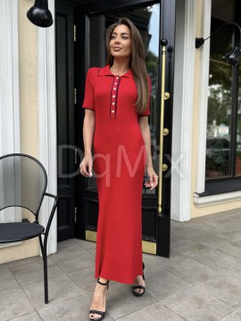 Червона сукня преміум ниточки , гарне довге міді , з відкладним комірцем на ґудзиках #14003