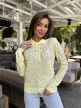 Кофтинка геометричне плетіння з комірцем на ґудзиках #14043