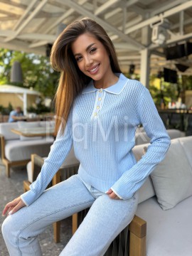 Блакитна кофтинка з комірцем на ґудзиках #14042