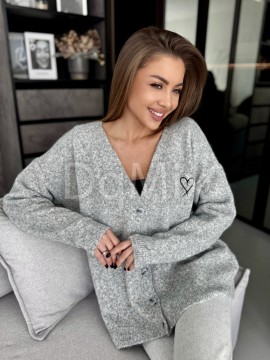 Сірий теплий кардиган на ґудзиках ,  вишите середенько #6953