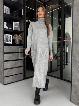 Сіра сукня прямого крою з горловиною #8016