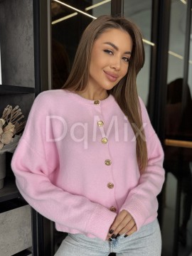 Рожевий кардиган на ґудзиках із пружної зефірної ниточки #6956