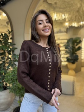 Вкорочений кардиган-жакет на природних ґудзиках  (деревʼяний декор) #6957