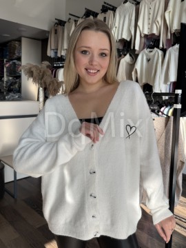 Білий теплий кардиган на ґудзиках ,  вишите середенько #6953