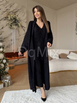 Шикарні преміальні комплекти у чорному кольорі , кардиган під пасок плюс сукня #92480