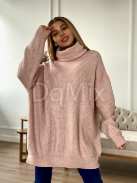 Светр-туніка оверсайз у кольорі пудра #6389